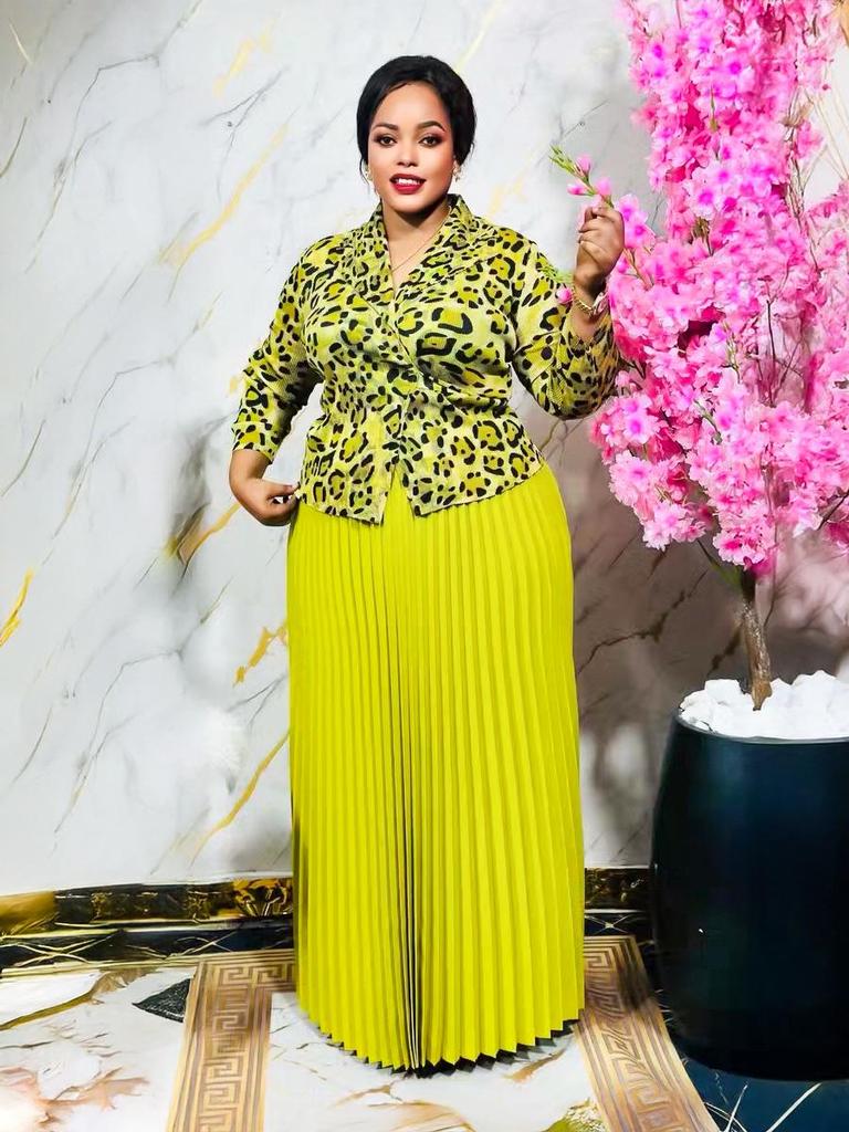 Женское платье большого размера с плиссировкой и принтом золотой фольгой высокого класса, с длинной юбкой, имитирующей двойку - Повседневный стиль