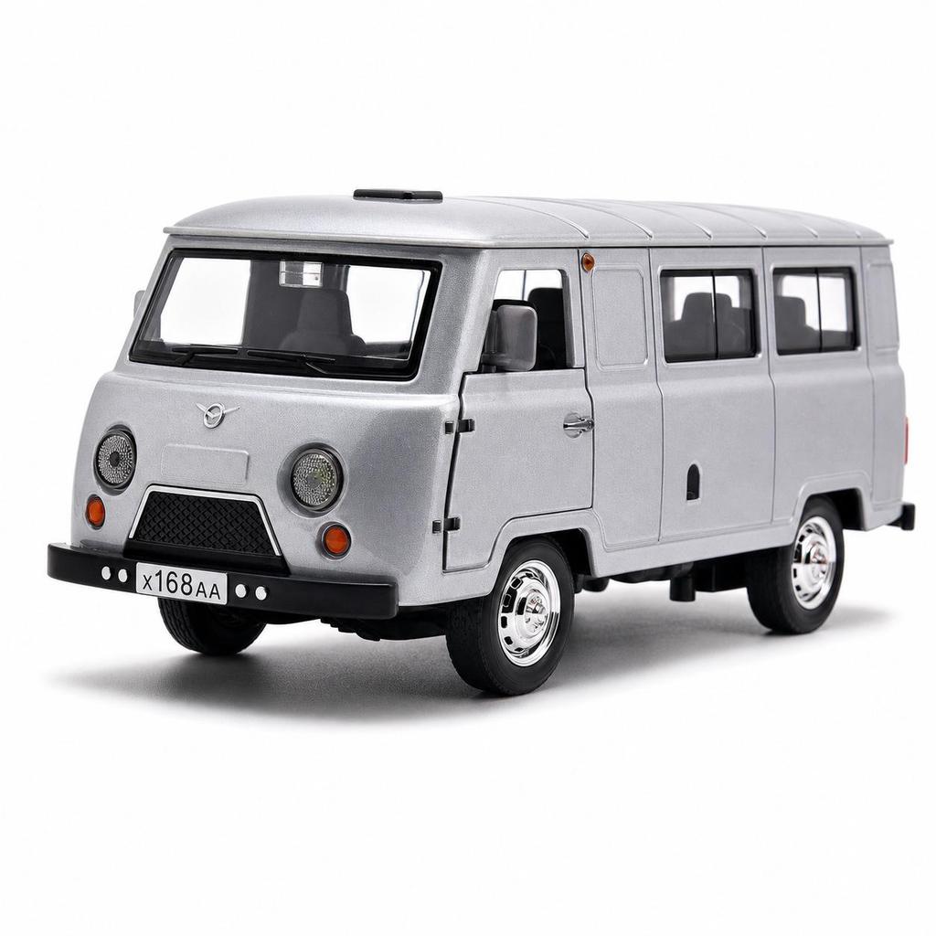 1:Модель автомобиля-фургона для путешествий масштаба 1:24 из сплава со звуком, светом и функцией оттяжки для мальчиков