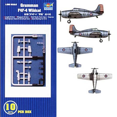 Trumpeter 1/350 Scale Carrier-Based Aircraft, American World War II Grumman F4F-4 Wildcat, 10-Pack Plastic Model Kit