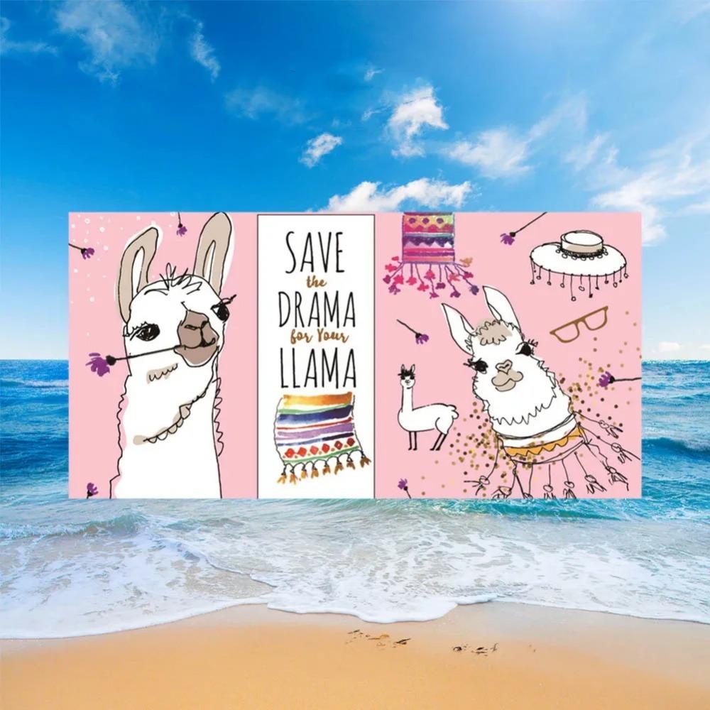 Cute Llama Alpaca Pattern Beach Towel Cartoon Animal Bath Towel for Sport Camping Yoga Surf Microfiber Quick Dry Swimming Cover