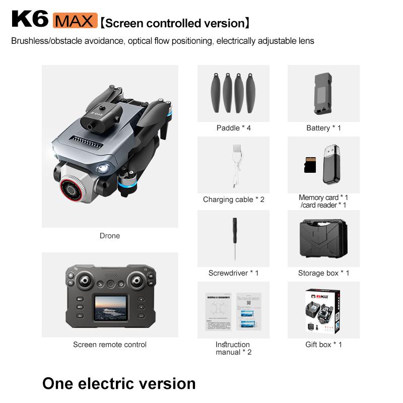 Новый K6 Max Версия с ЖК-экраном 4K HD Камера Бесколлекторный двигатель Дрон Обход препятствий Складной квадрокоптер Дрон Игрушка на радиоуправлении