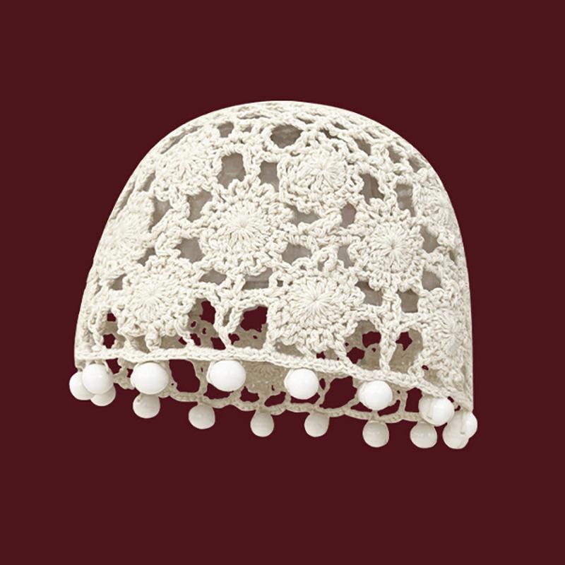 Hollow pearl pendants, handmade wrapped hats, women's ethnic style knitted pullover hats, vintage large toe pile hats