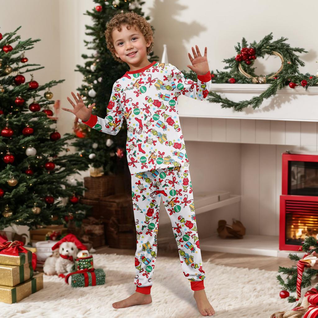 Christmas Print Cute Family Set Pajamas, Home Clothes, Family Set Long Sleeve Top Pants Set