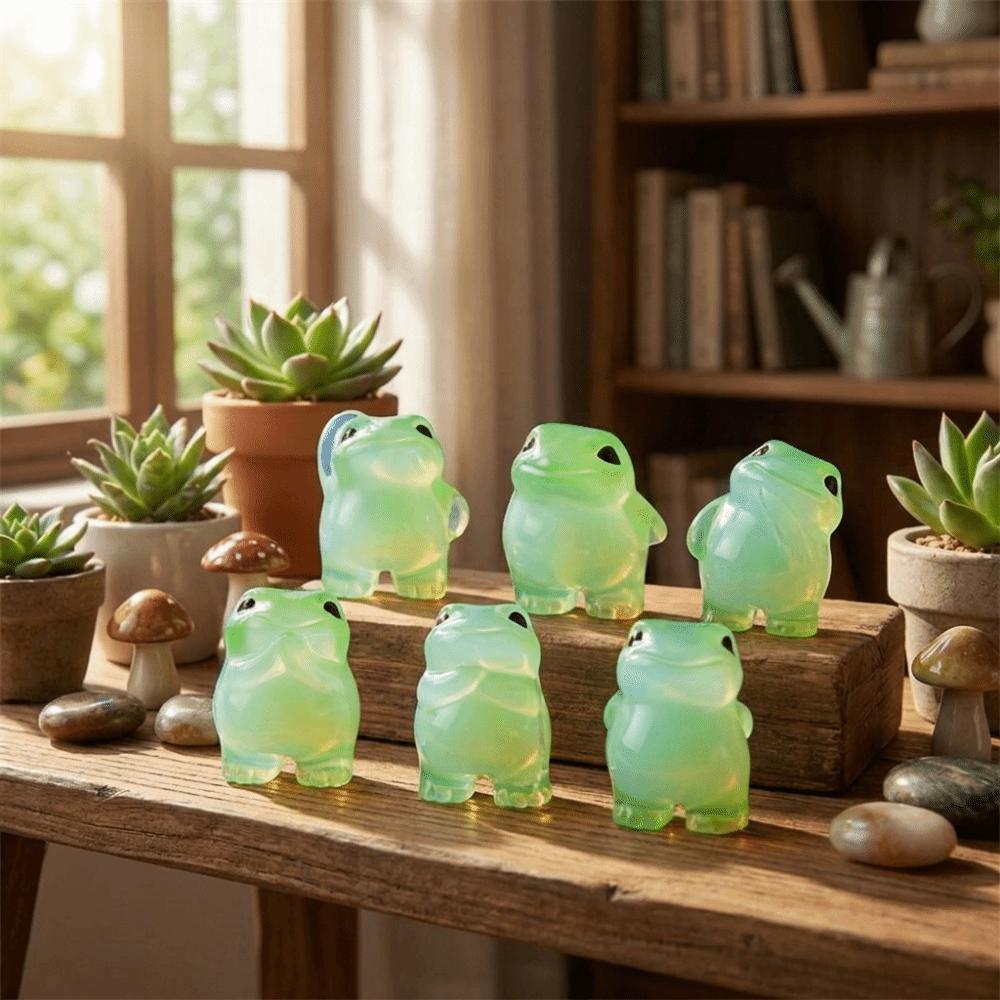 6PCS Cute Luminous Frog Figurines Glow At Dark Frog Decoration Mini Frog Statues Office Decor
