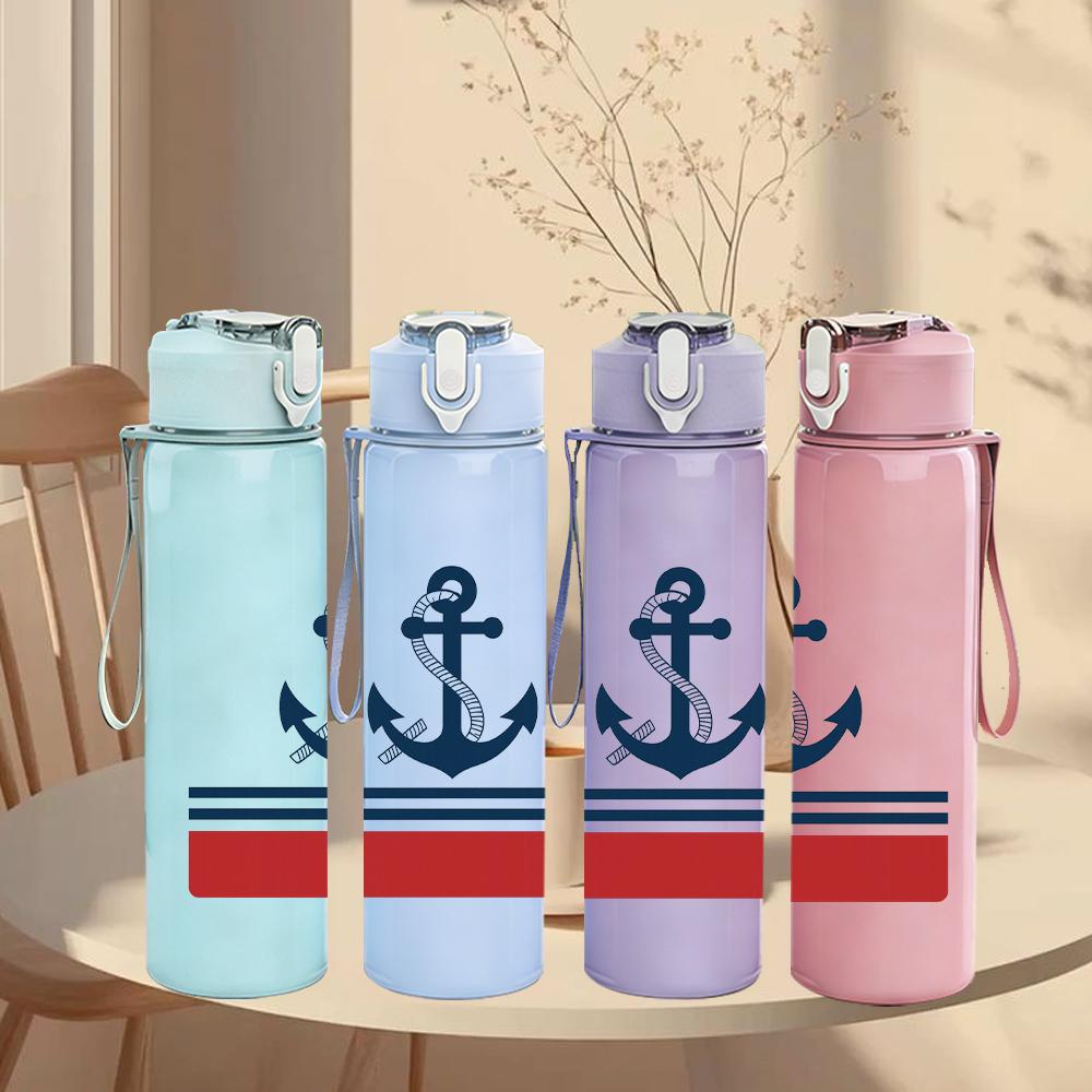 1PC Nautical Anchor Symbol Print 750ml Color Plastic Sports Water Bottle Leakproof Flip Straw Lid For Sports Office Home Use