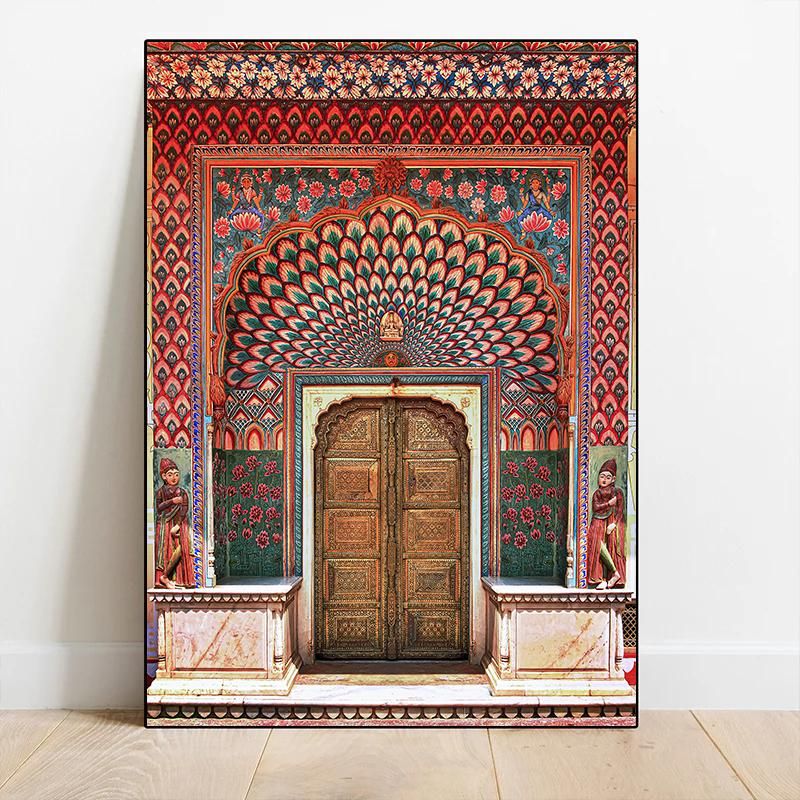 India Jaipur Lotus Gate Door Colorful Posters and Prints Canvas Printing Vintage Wall Art Picture for Living Room Home Decor