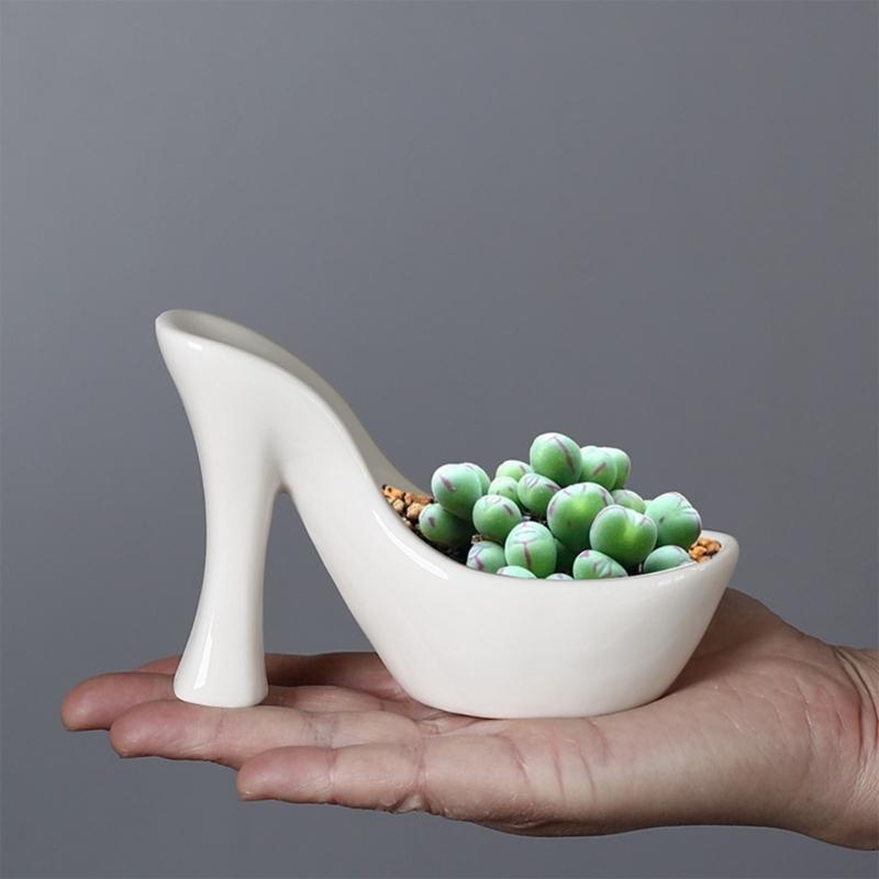 Уникальные цветочные горшки в форме туфель на высоком каблуке, керамические кашпо в форме туфель для внутреннего и наружного декора, креативный инструмент для посадки