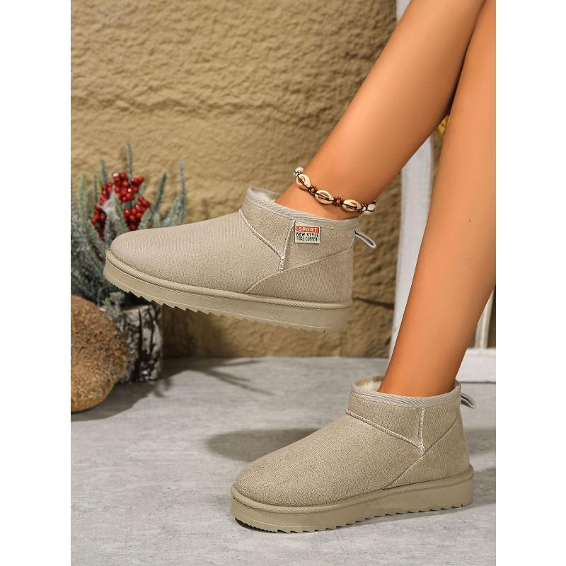 Women's winter snow boots, new style, flat sole, short, fleece-lined, comfortable cotton boots.