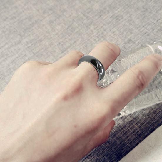 Simple Flat Magnetic Hematite Width Finger Unisex Ring