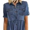 Spring Summer Demin Dress Solid Color Single Breasted Long A-Line Dress for Office