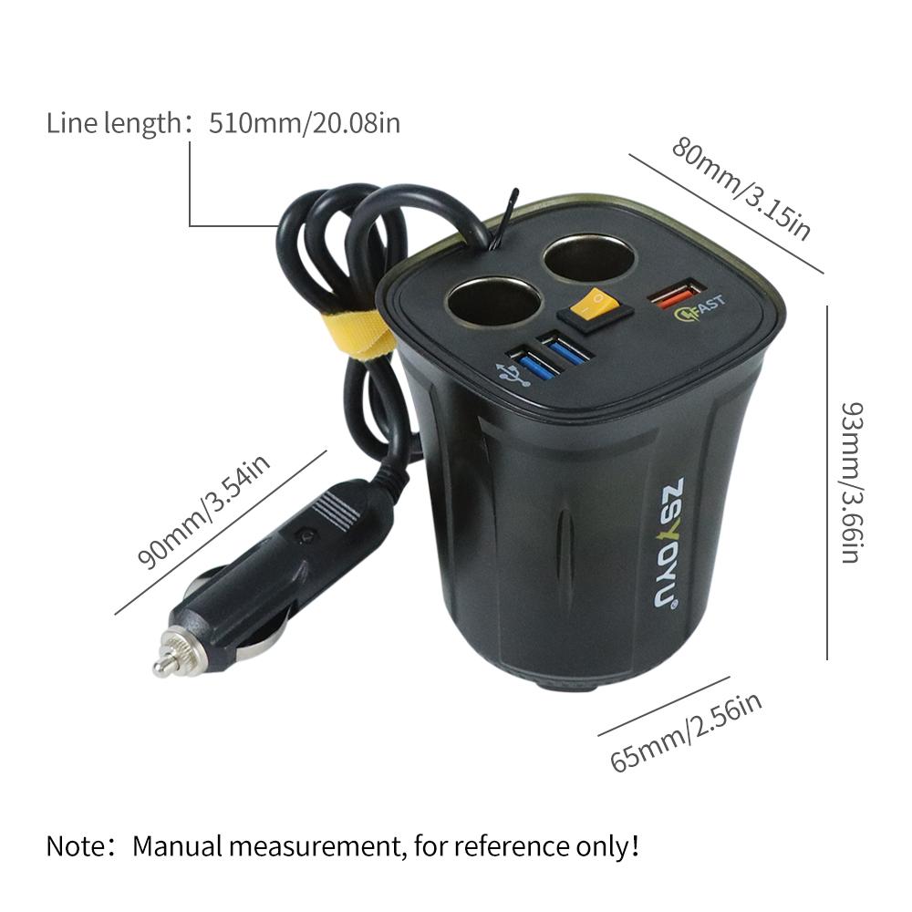 Автомобильное зарядное устройство, адаптер, разветвитель, 2 гнезда, быстрая зарядка QC3.0, подстаканник, светодиодный дисплей вольтметра, переключатель