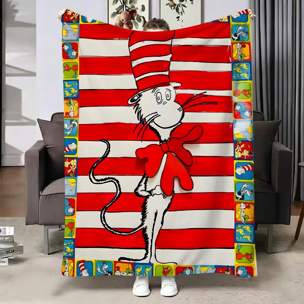 The Cat in the Hat Throw Soft Warm Flannel Blanket Multiuse Throw for Bed Sofa Office Air Conditioning Nap Blanket