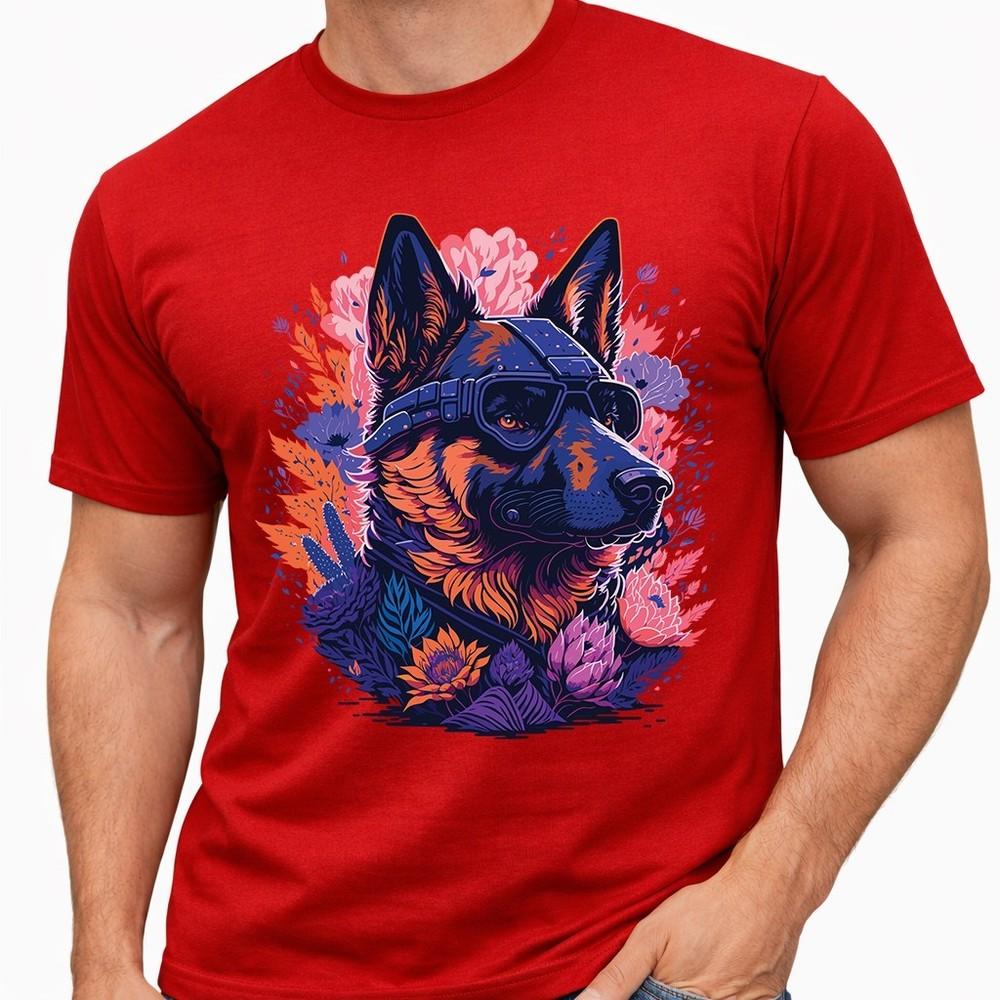 GerUnisex Shepherd Graphic T Shirt Dog with Goggles Colorful Art Design Tee
