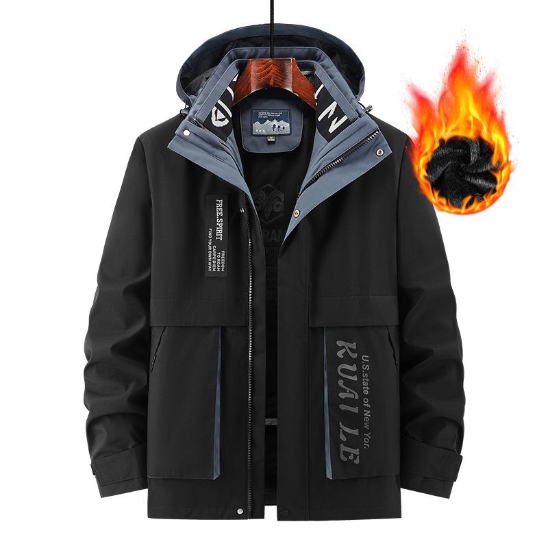 Одежда с капюшоном и хлопковой подкладкой, мужская повседневная бархатная утолщенная теплая многофункциональная куртка, осенне-зимняя ветрозащитная куртка три в одном