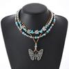 Butterfly-shaped Wooden Beaded Double-layer Necklace, Women's Retro-style Woven Rope Collarbone Chain