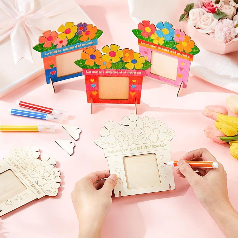 Unfinished Wooden Picture Frame Handmade Art Color Your Own DIY Photo Frame Romantic Flower Mother's Day Frame Mother's Day Gift