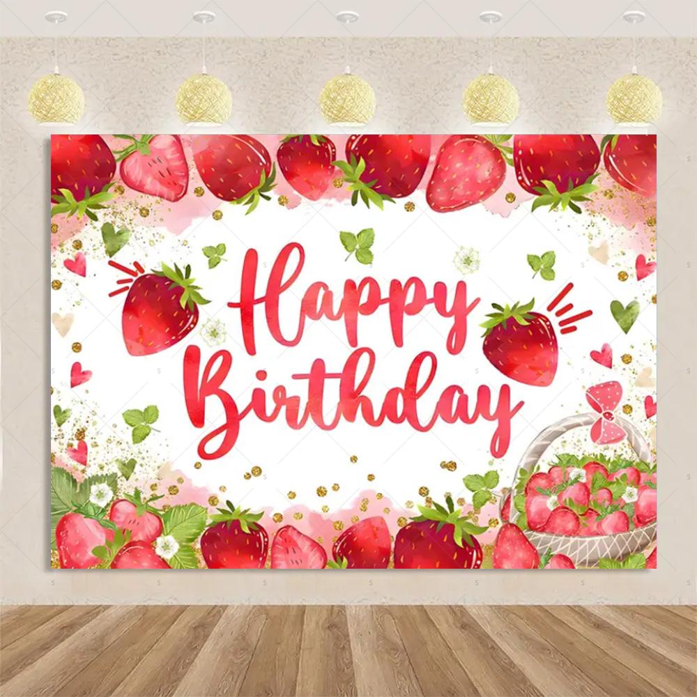 Strawberry Background Banner Fruit Ballon Backdrop Supplies Pink Girl Birthday Party Decorations Baby Shower Photography Props