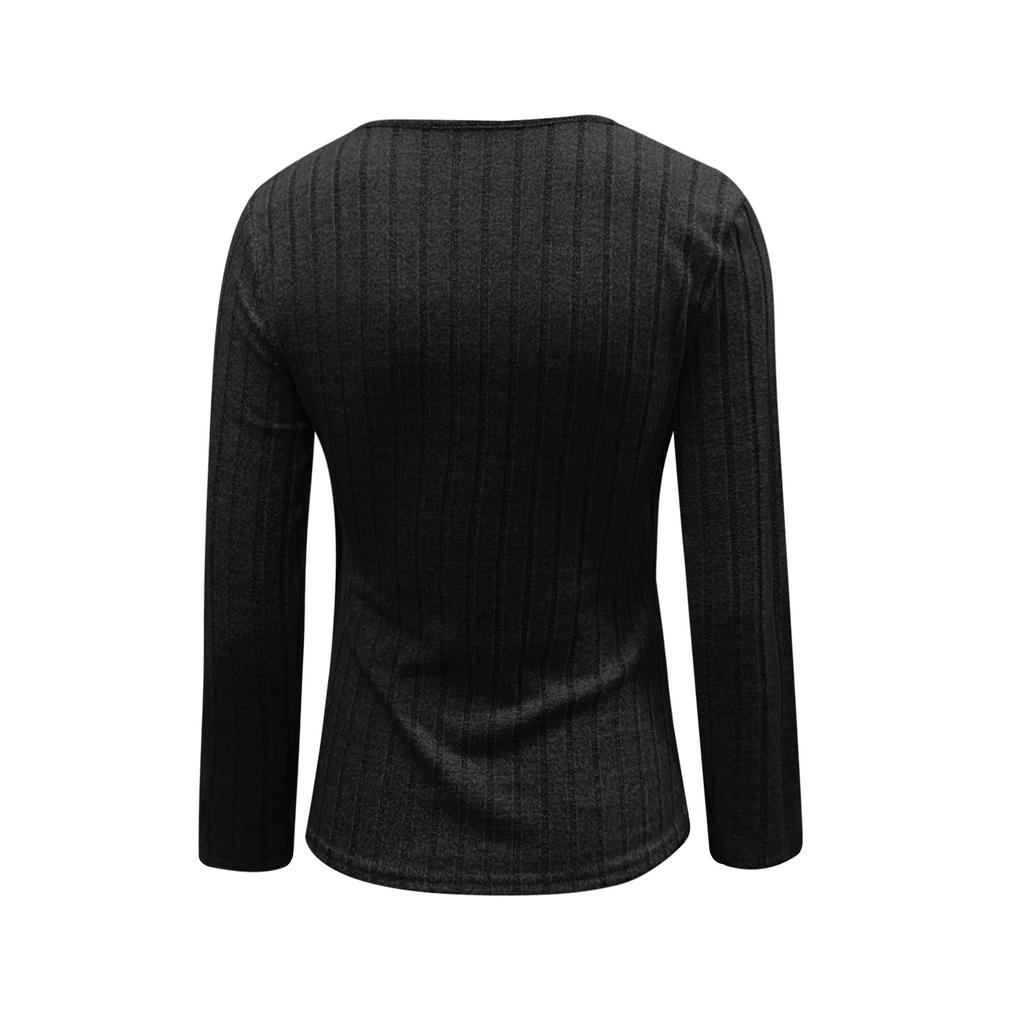 Women's Casual Fashion Button Knitted Pullover V-Neck Slim Fit Long Sleeve Top