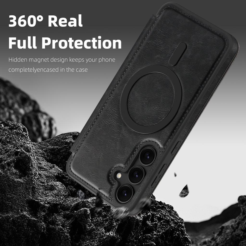 For Samsung Galaxy S24+ Case Compatible with MagSafe RFID Blocking Card Holder Leather Phone Cover