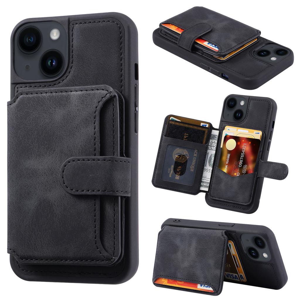 RFID Blocking Phone Case for iPhone 13,Wallet Kickstand Leather Coated TPU Back Cover