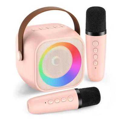 Караоке-машина для детей Мини-динамик с поддержкой Bluetooth и 2 беспроводными микрофонами Караоке-комплект со светодиодной подсветкой