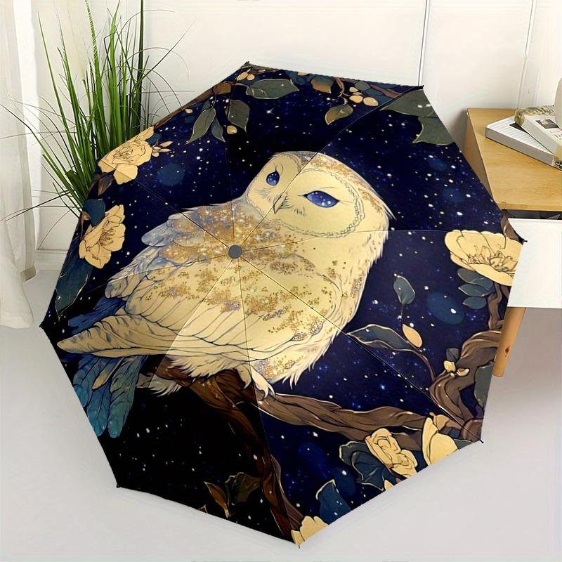 1pc Owl Enchanted Night Automatic Opening and Closing Umbrella - Small Umbrella Suitable for Various Occasions Y064