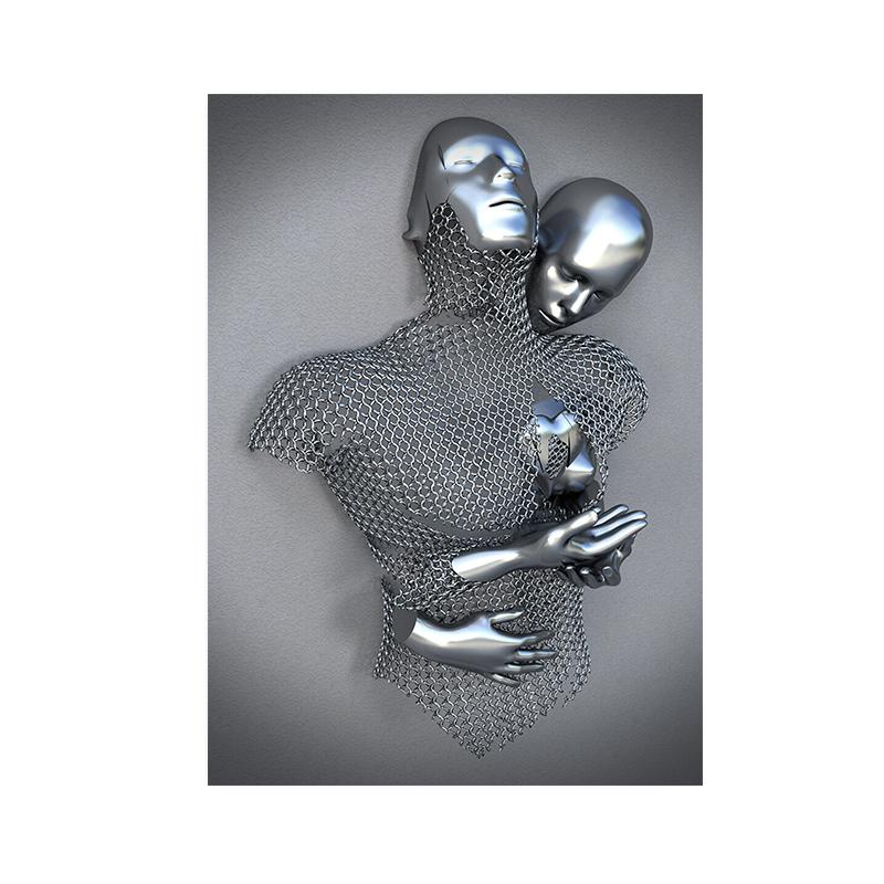 3D Love Heart Серая металлическая фигура Статуя Плакаты и принты Современная картина на холсте Настенные картины для гостиной Домашний декор