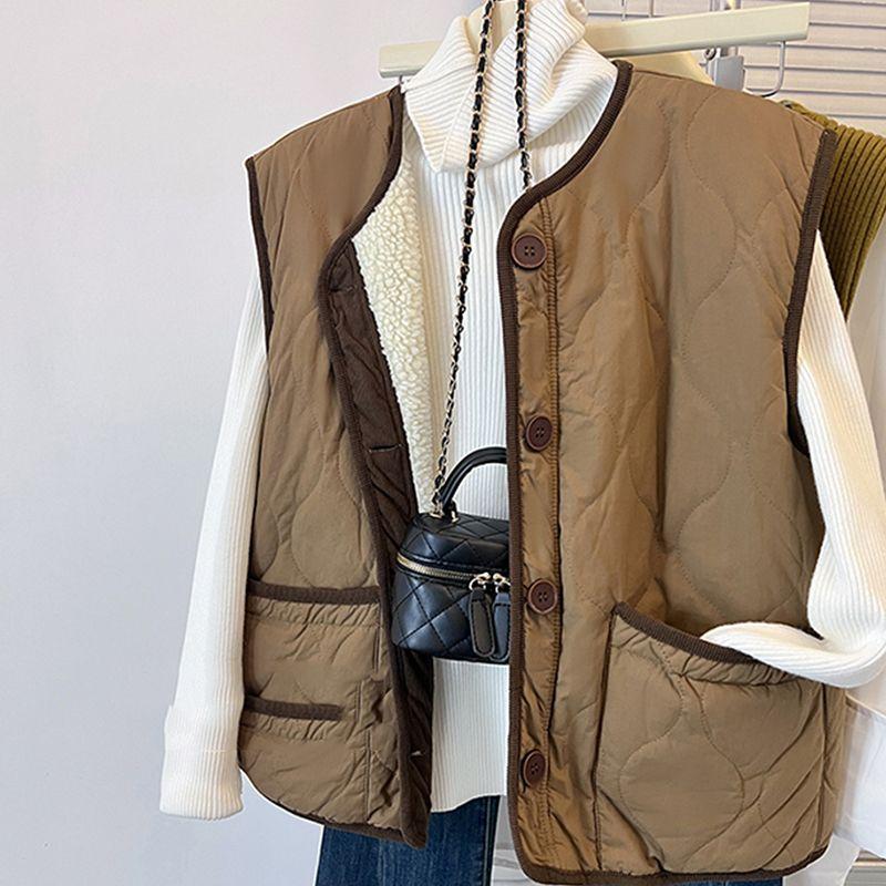 Winter Lamb Fur Vest Jacket for Women Lazy Style Loose Cotton Clip Thick Sleeveless Camisole