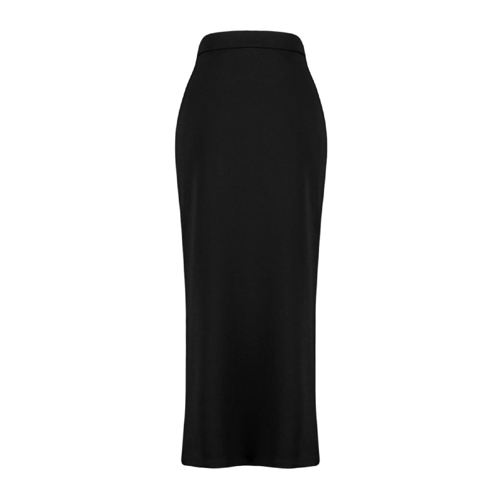 Black Smart Crepe Slit Detailed Maxi High Waist Stretchy Knitted Skirt Twoss23et00351
