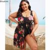 New 2023 Women's One Piece Swimsuit Beach Dress Bikini Loose Wrapped Chest Tight Sexy Swimsuit Summer Mesh Print Beachwear 4XL