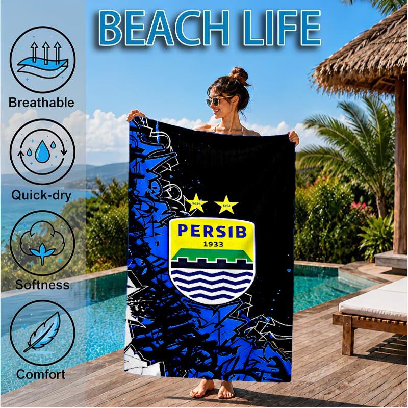 Persib Bandung Football Crest Beach Towel, Quick-drying, Easy to Care for, Suitable for Both Fitness and Beach Vacations,Sports Essential