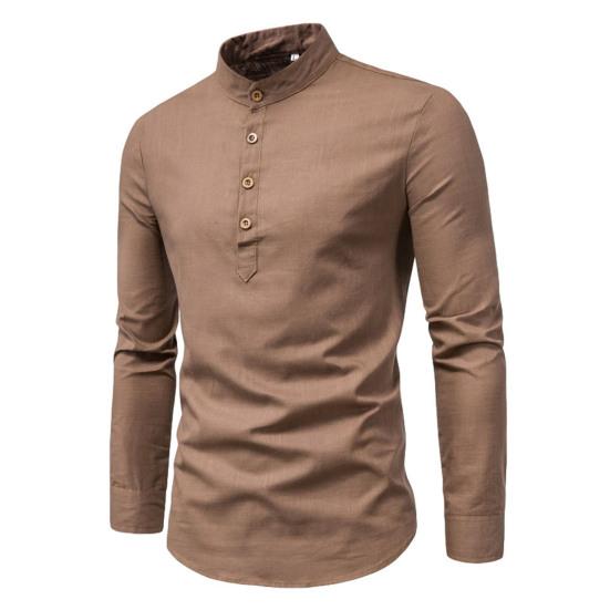 Мужская деловая рубашка Slim Fit с воротником-стойкой Легкие дышащие стильные мужские рубашки с длинным рукавом