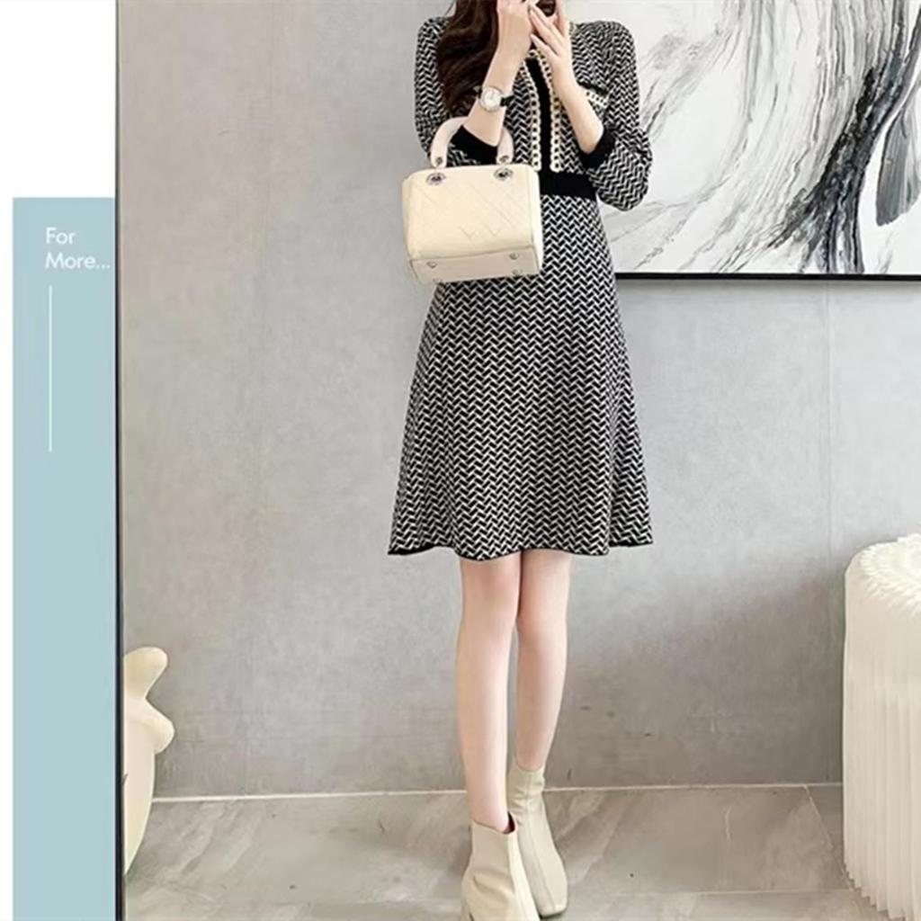 Slender Lady Knee Long Korean Cute Lady S XL Sizes [slenderlady] Dress, Women's, Length, Autumn, Winter, Spring, Knit, Stylish, Pretty, Elegant,