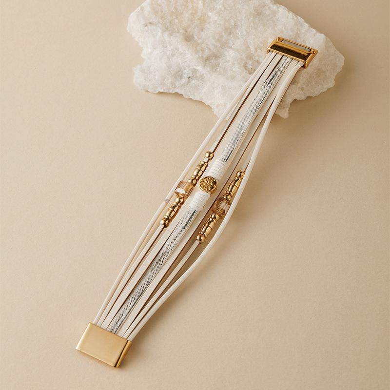 Кожаный браслет с бусинами для женщин, массивная цепочка, многослойный обруч, широкие браслеты, украшения для вечеринок, аксессуары