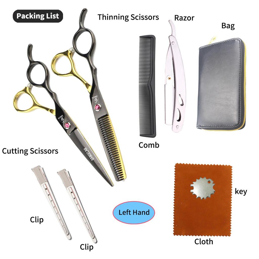 SANGELAR 6-дюймовые профессиональные ножницы для левой руки, набор японских стальных ножниц для стрижки волос, обычные и филировочные ножницы для парикмахеров и салонов красоты