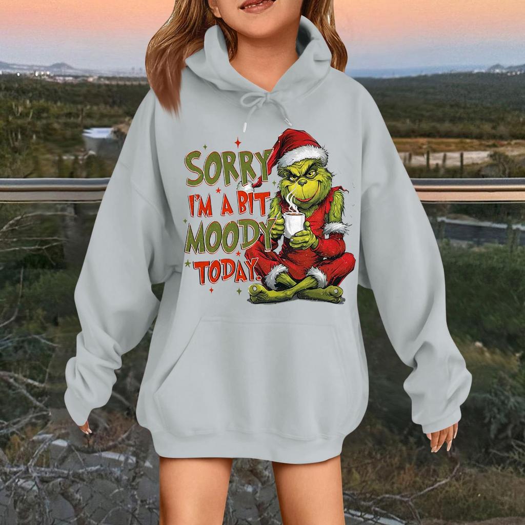 Children's Fashionable Casual Long-sleeved Loose Christmas Print Pullover Hooded Sweatshirt