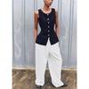 Spring New Arrival Knitting Sleeveless Tops Fashion Casual round Neck Golden Button Plain Stitch Vest 4192100