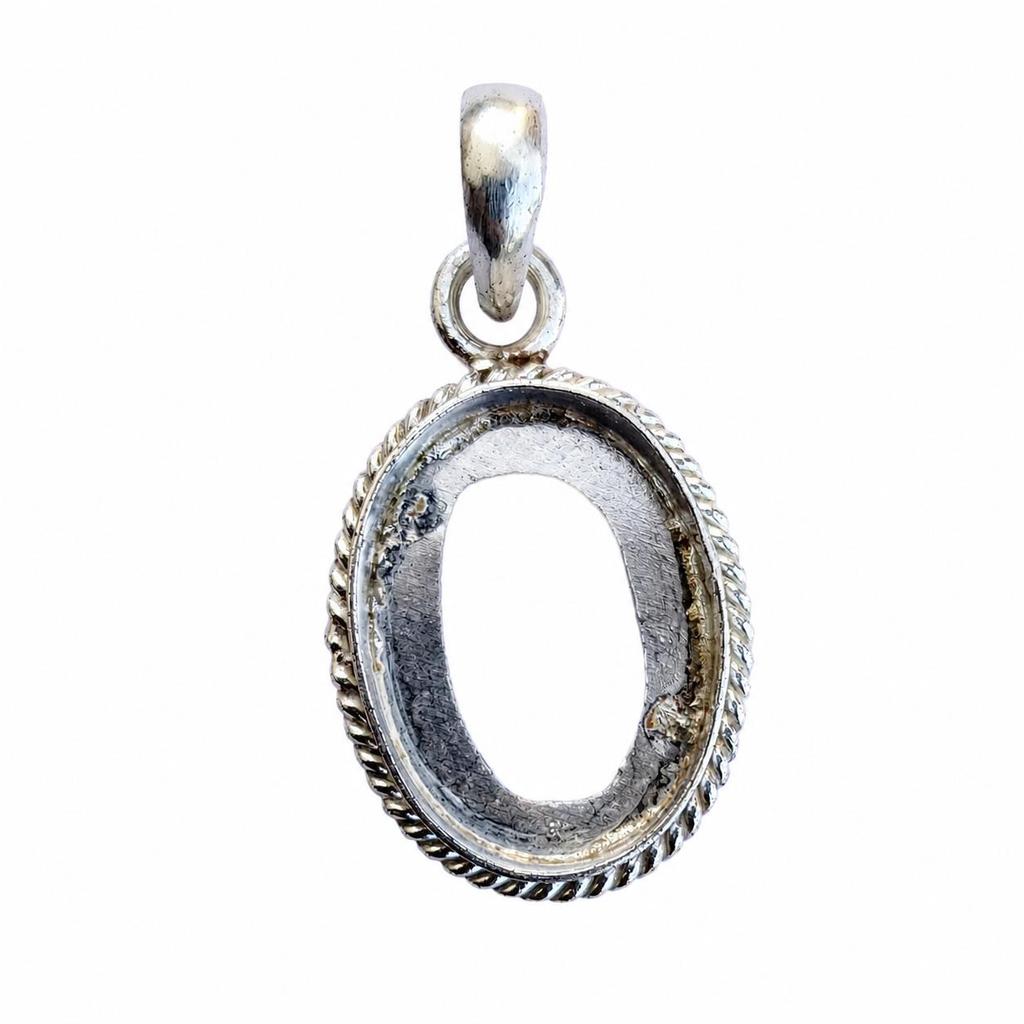 Handmade 925 Sterling Silver Pendant Bezel Setting, Oval Pendant Blank Mounting, Jewelry Making Supply