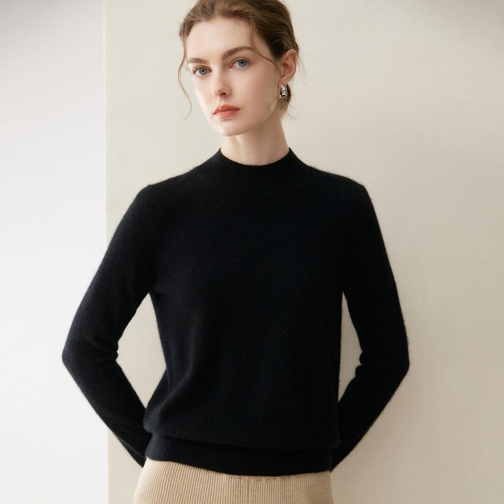 Women's 100% Pure Cashmere Half-High Neck Sweater – Versatile Long Sleeve Knitwear for Autumn/Winter Fashion