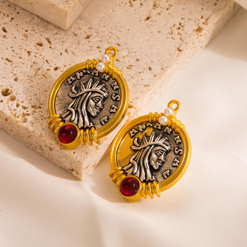 Женские серьги-капли в стиле ретро, ​​серьги-подвески из титанового стального сплава, акриловые бусины, греческие монеты, геометрические украшения для ушей