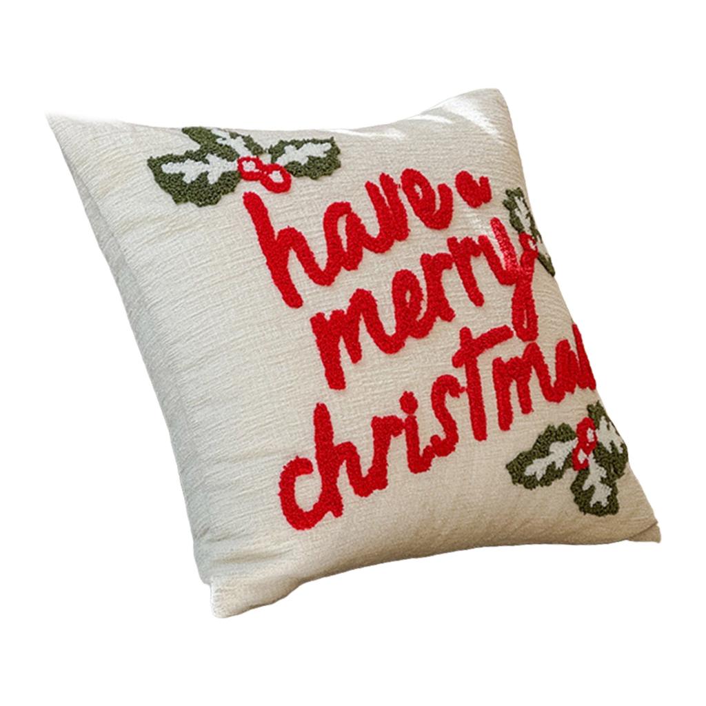 Christmas Embroidered Tufted Throw Pillow Luxe Polyester Decorative Cushion For Sofa Bedroom Holiday Home Decor