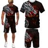 Spring Summer 3D Fly Dragon Tattoo Printed Men's Tracksuit 2 Piece Set Fashion T Shirt Men Sportswear Casual Men Clothing Suit