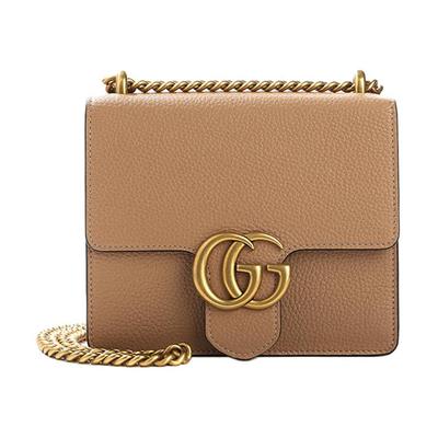 Мини Сумка-кроссбоди GG Marmont из бежевой зернистой кожи с цепочкой и золотой фурнитурой для женщин, Роскошная, для повседневного использования