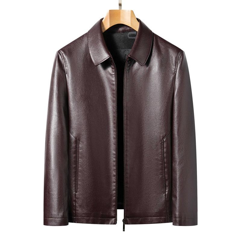 Куртка из натуральной овечьей кожи, мужская деловая флисовая кожаная куртка среднего возраста, осенне-зимний тонкий свободный внешний костюм