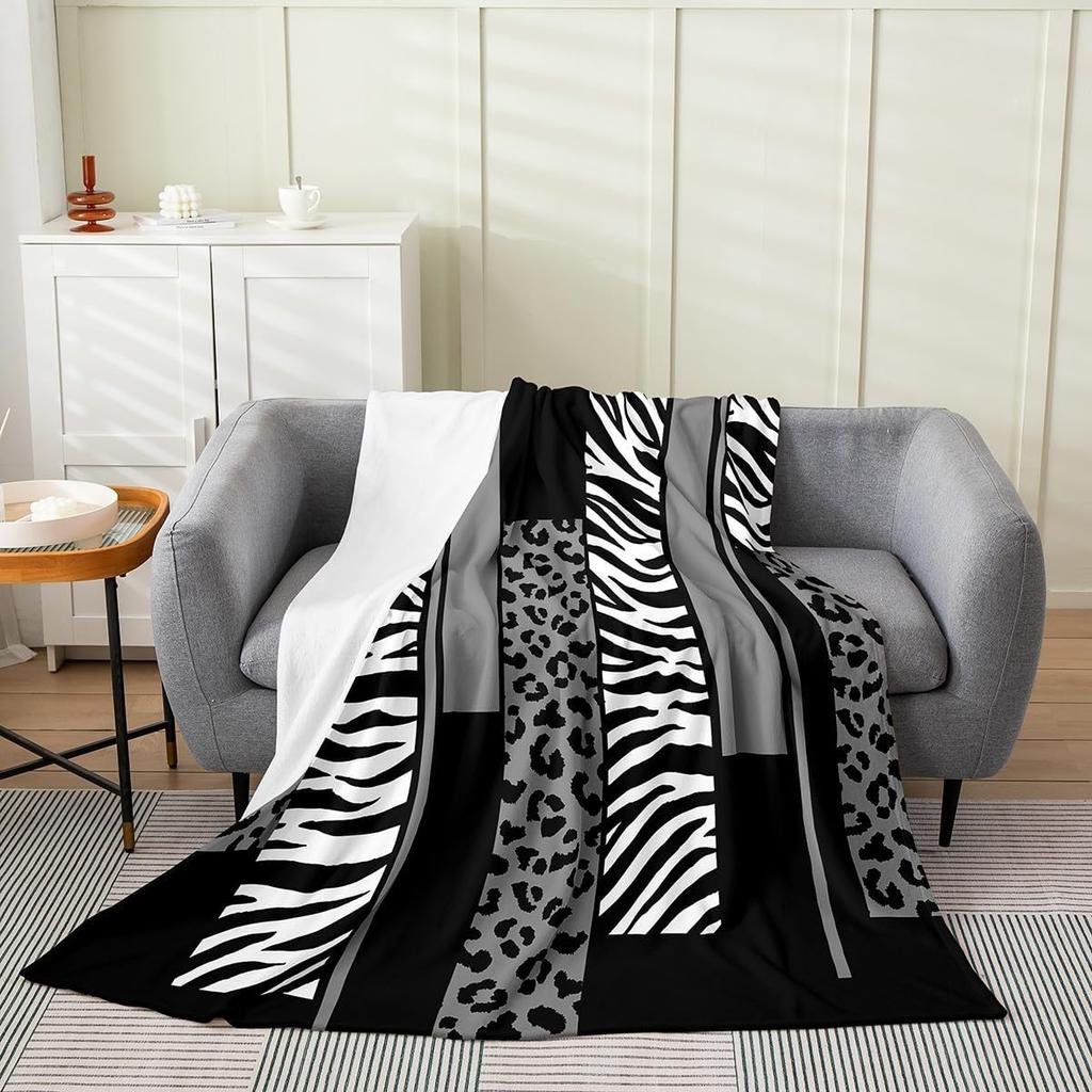 Feelyou Leopard Zebra Plush Throw Blanket x Kids Cheetah Pink White Black Flannel Fleece All Season Breathable Bed Blanket Anima