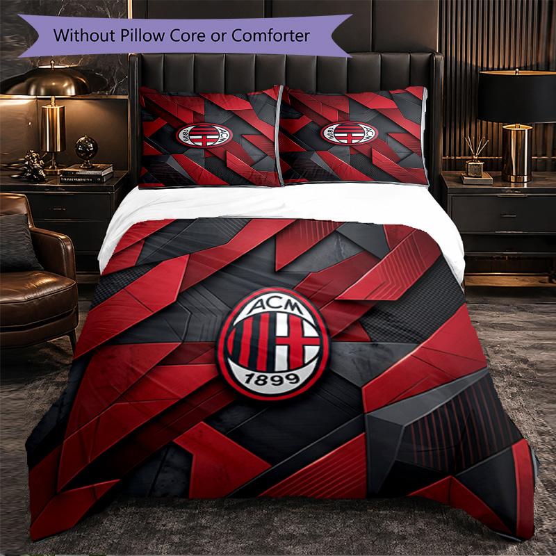 AC Milan Pattern 3 Pieces Bedding Set Soft Microfiber Duvet Cover with Pillow Cases for Bedroom