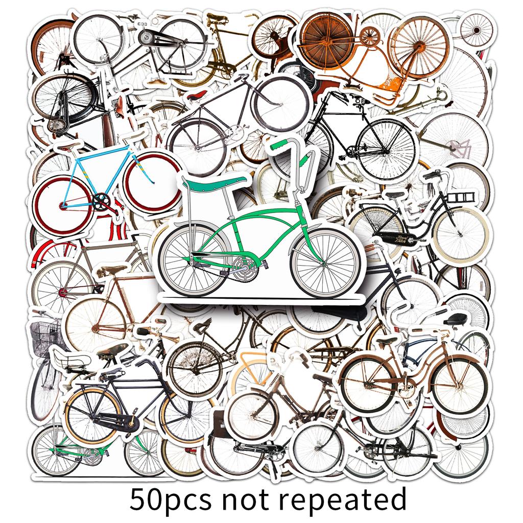 50 Bicycle Doodle Personalized Retro Creative Trend Guka Decorative Water Cup Suitcase Stickers Waterproof
