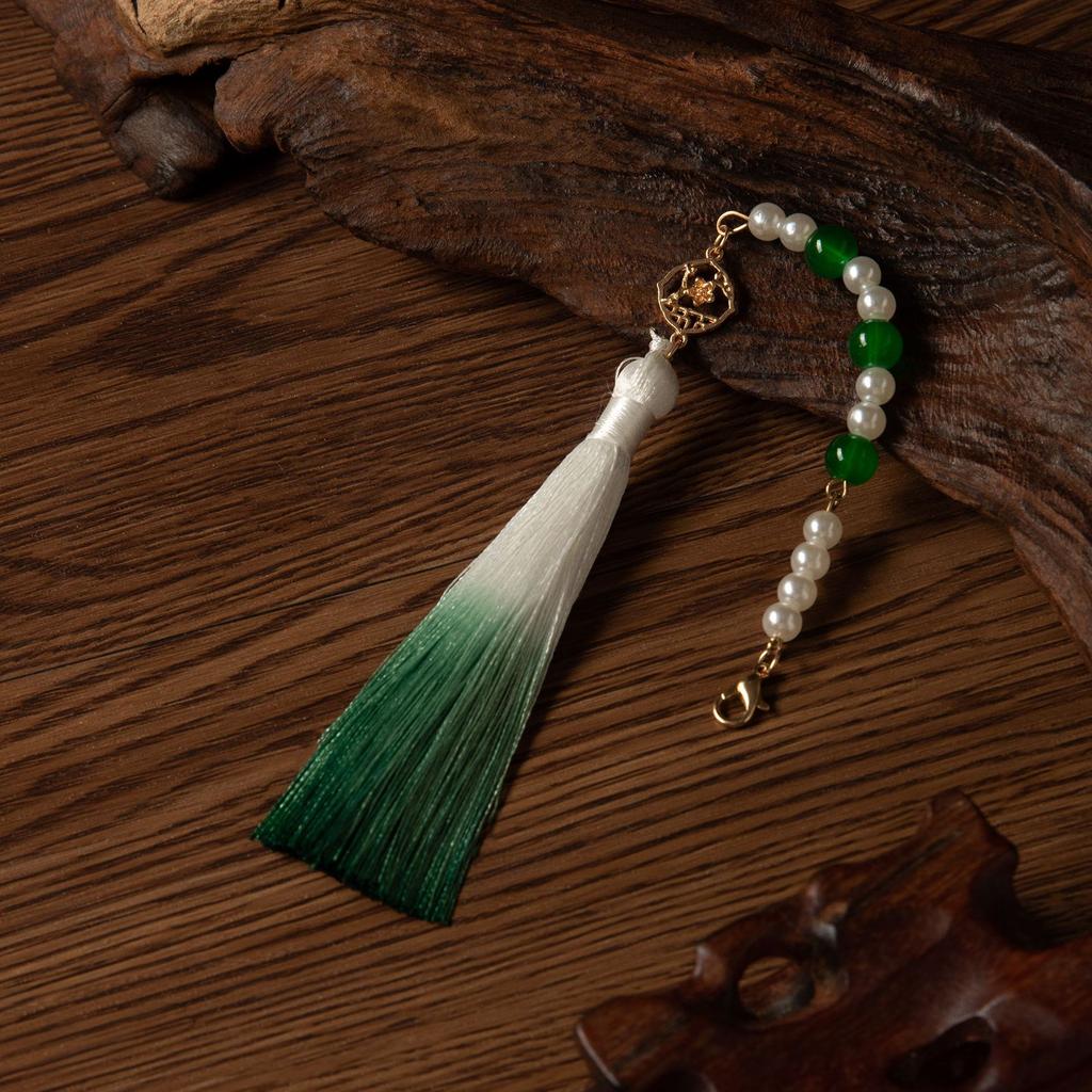 Horse Dress Yingluo Long Necklace Ming Ancient Style Cheongsam Accessories Ancient Clothing Back Cloud Green Gradual Change Fringed Sweater Chain