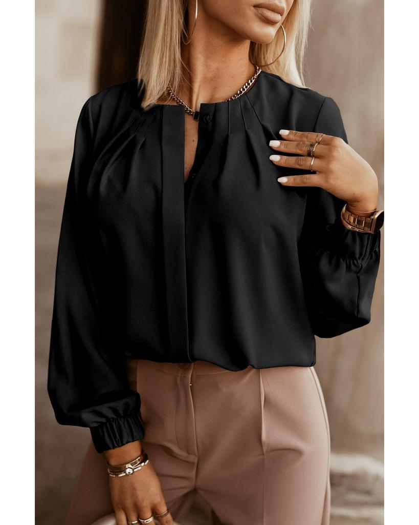 Azura Exchange Черная рубашка с круглым вырезом и присборенными эластичными манжетами