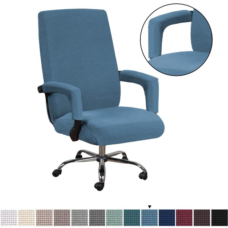 2 Sizes Office Elastic Solid Chair Covers Anti-dirty Computer Seat Chair Cover With Armrest Covers Removable  Office Seat Chairs Slipcovers